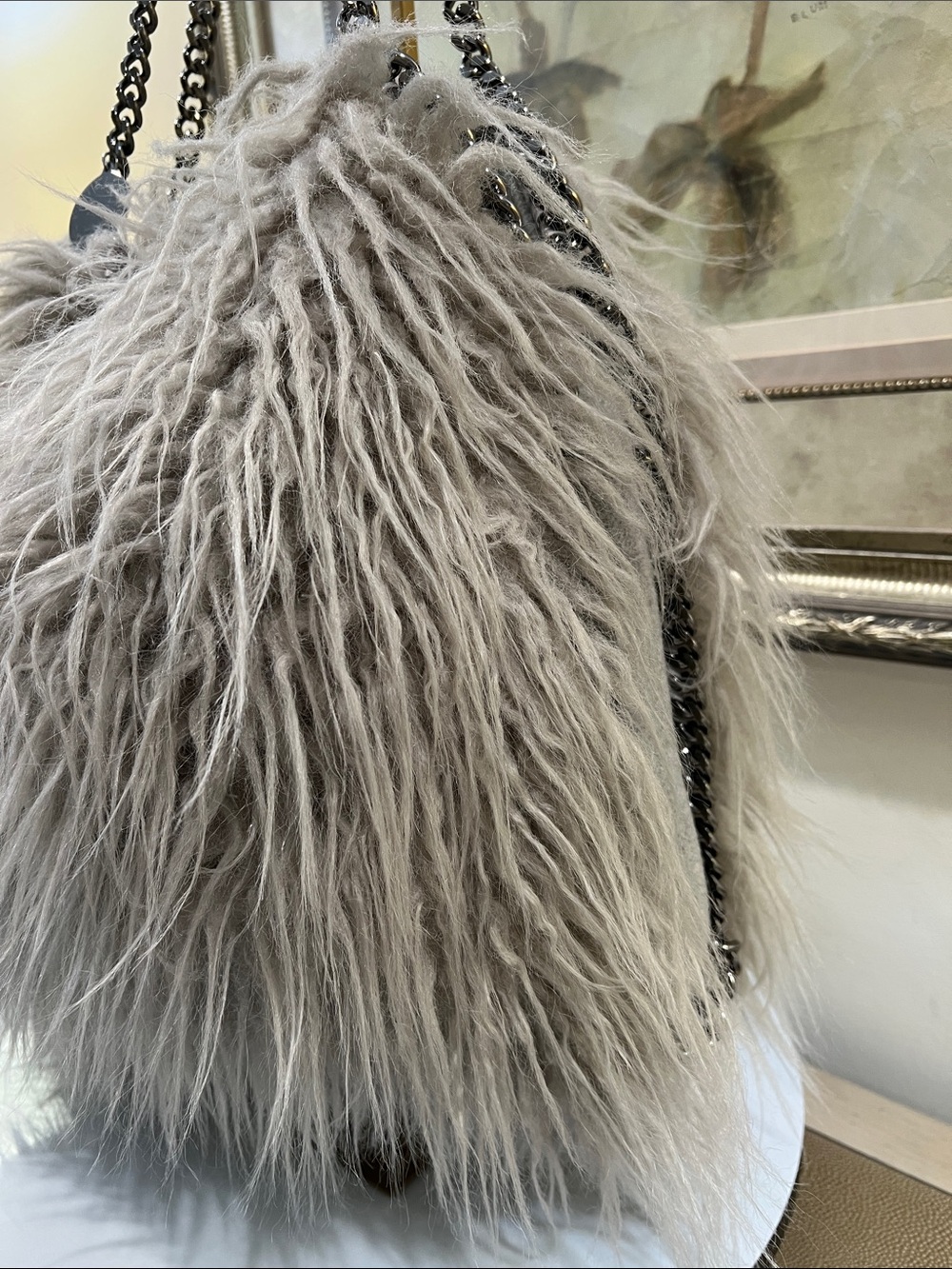 Stella McCartney Falabella Gray Faux Fur Shoulder Bag - Picture 3 of 14